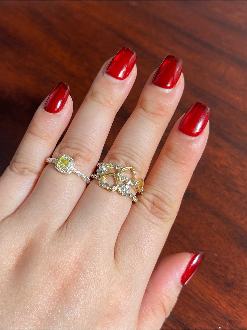 💖5 for $25😻 Gold and Diamond Floral Cluster Ring Set - Yellow Accent